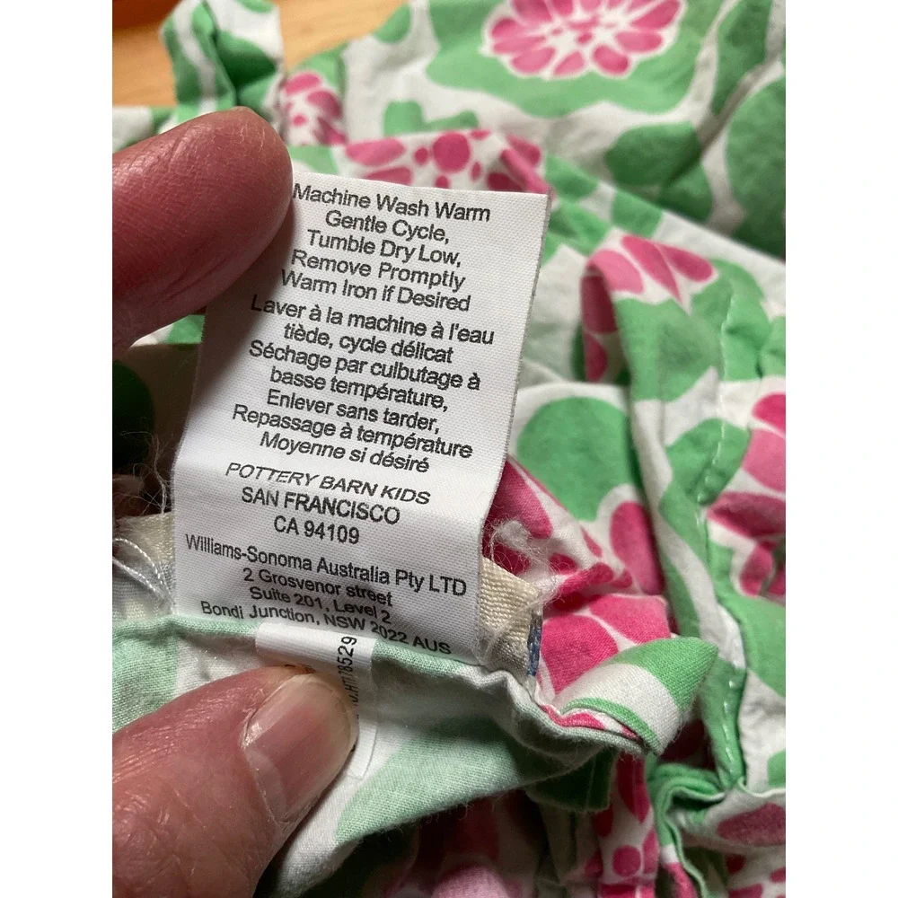 Pottery Barn Kids Duvet Cover Full Queen Green Pink Floral Medallion Cotton Good